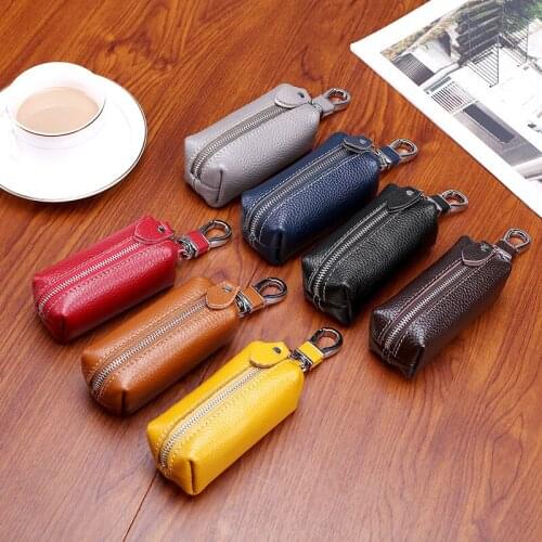 First layer genuine leather keychain pouch holder bag key organizer car keys holder