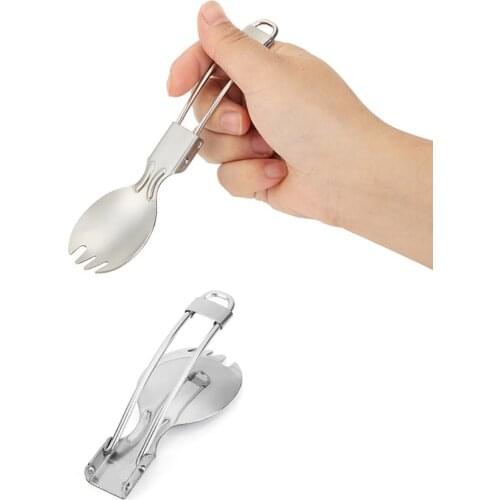 Outdoor Stainless Steel Cutlery Stainless Steel Folding Spoon Fork Ceramic Stainless Steel Cutlery Camp Cooking Supplies