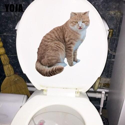 YOJA 18.2×23.3CM Ldyllic Cat Funny Toilet Decoration Animal Home Room Wall Stickers T1-2472