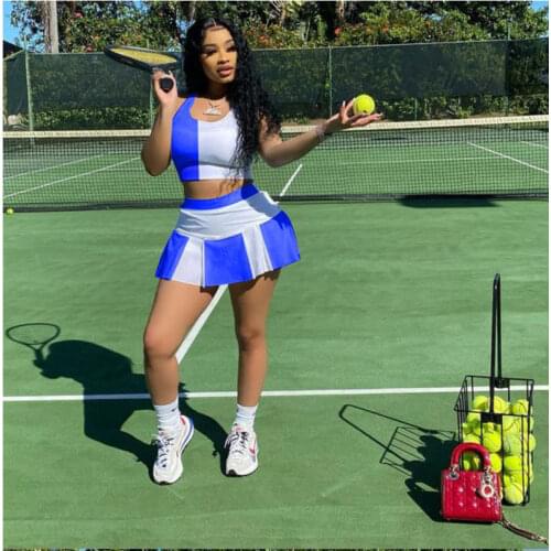 Spring Summer Women Clothing Sleeveless Sexy Stitching Slim Sports Tank Top+skirt Shorts Matching Fitness Tracksuit Wholesale