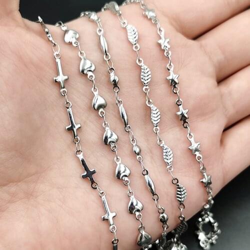 Punk Style Gold/Silver Color Stainless Steel Link Chain Cross Heart Charms DIY Making Bracelets Necklace Jewelry Findings,1M