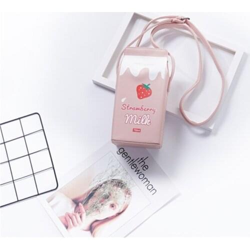 Women Wallets Cartoon Milk Carton Pu Leather Female Large-capacity Mobile Phone Bag Ladies Cute One-shoulder Messenger Bag