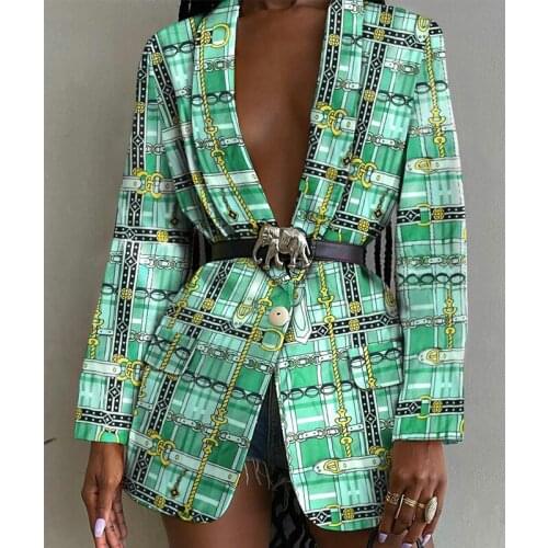 Brand Designer Green Plaid Blazer Jacket Women Coats V-neck Loose Elegant Office Lady Single Button 2021 New England Outerwear