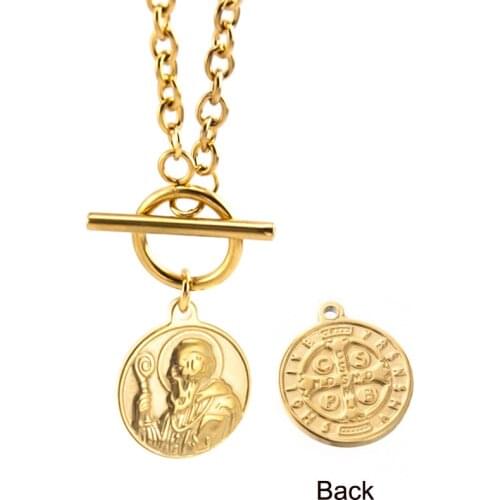 Stainless steel Catholic Saint Benedict Medal Medallion pendant WOMEN CHOKER Long NECKLACE Toggle Mujer San Benito Collares