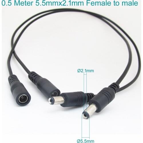 1pc 50cm DC Power Supply 5.5mmx2.1mm 2.1mm Male to Female Extension Cable