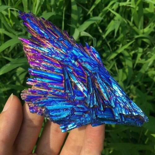 1Pc Natural Quartz Crystal Jet Stone Rainbow Titanium Cluster Mineral Specimen Healing
