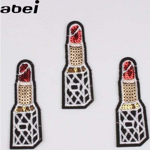 10pcs/lot Sequined Lipstick Patch Iron On Embroidery Stickers for Dress Jeans Pants Backpack Sewing Fabric Appliques Badge