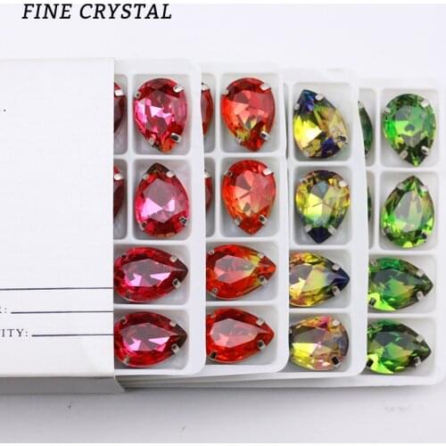 144pcs Sew On Rhinestones With Claw High Quality Tourmaline 10*14mm Teardrop Tourmaline Fancy Stone 4320 pear fancy stone