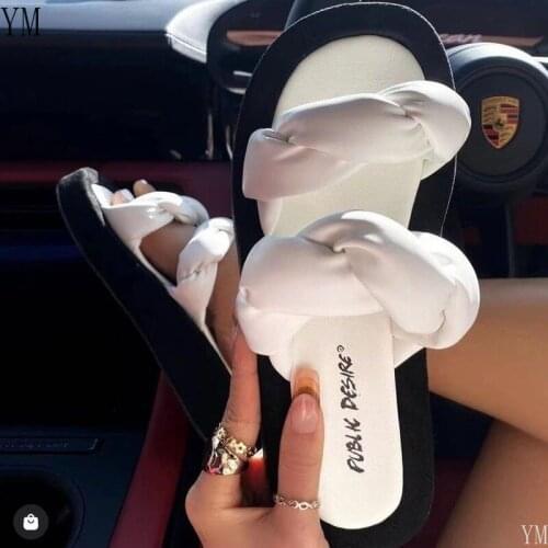 2021 White Summer Sandals Flat Heels Handmade High Quality Party Plus 35-43 Zapatillas Mujer Casa Sapatos Femininos Gladiator