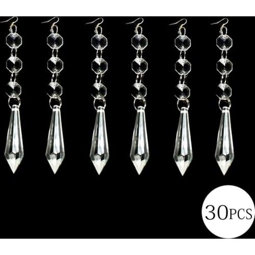30PCS 38mm Clear Crystal U-drop Icicle Prisms with 14mm Octagon Crystal Bead Curtain Crystal Pendants for Chandeliers Parts