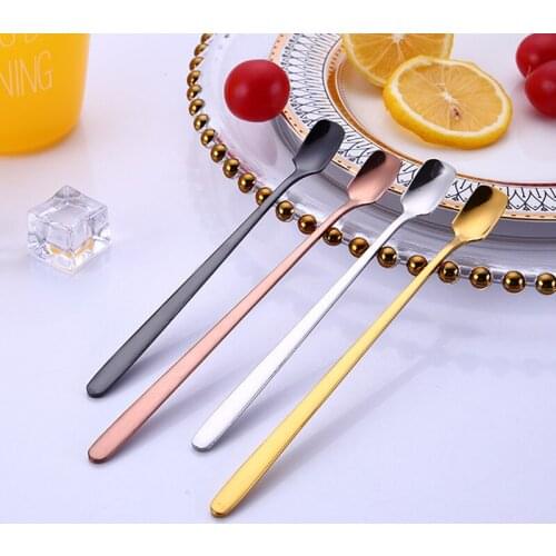 304 Stainless Steel Square Head Ice Spoon Mixer Mug Cup Spoon Ice Bar Music Bar Creative Coffee Spoon Long Spoon Dinnerware