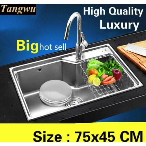 Free shipping Home luxury wash vegetables high capacity big kitchen single trough sink 304 stainless steel 75x45 CM