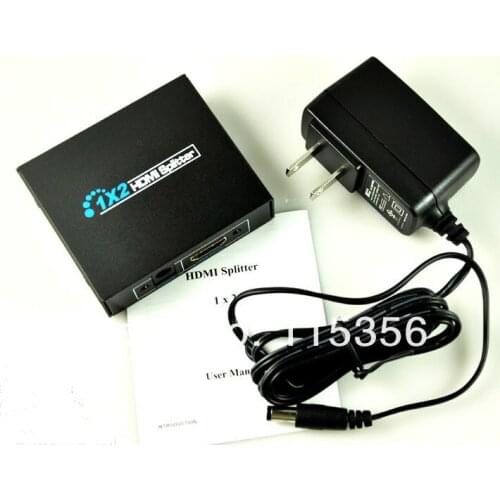 Free shipping HDMI Splitter Amplifier 1x2 HDMI Splitter 1 IN 2 OUT version 1.3 1080p with Power Adapter