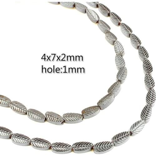 Natural Stone Hematite Leaf-Shaped Loose Beads 3x7x2mm Black Leaf Carved Beads For Making Jewelry DIY Bracelets Necklaces 15Inch