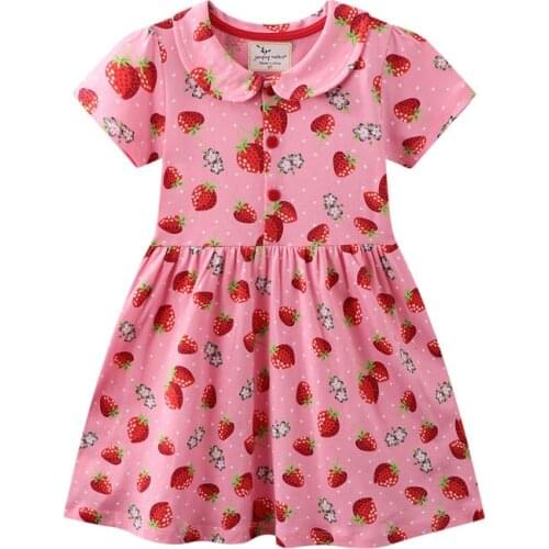 Jumping Meters Summer Princess Girl Dresses with Strawberry Print Collar Fashion Party Birthday Baby Dresses