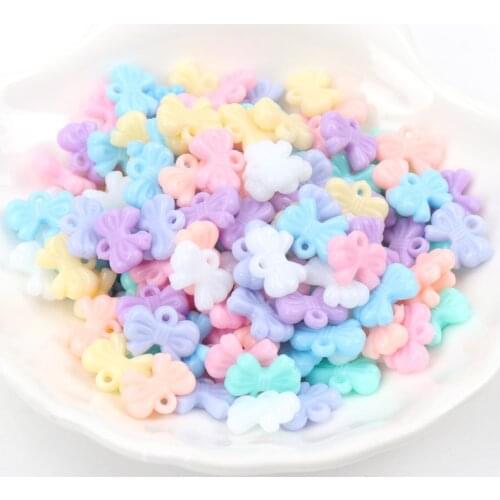 Diy 100PCs Mixed Spring color Acrylic bowknot Charms beads for handmake 12x9mm YKL0210