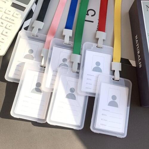 Double-sided Transparent Staff Work Card Holder with Lanyard Plastic ID Name Tag Cover Students Pass Access Bus Card Sleeve Case