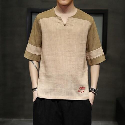 Chinese Style Cotton Linen T-Shirt MenS Summer Short-Sleeved Tang Shirt Loose Large Size T-Shirt Japanese Kimono Men New 30256