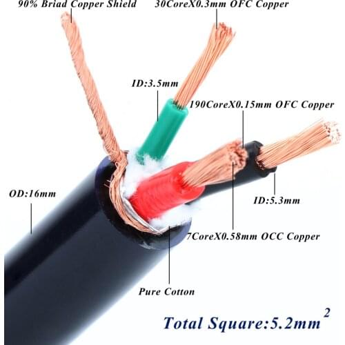 Hi-end OCC Single Crystal Copper 10AWG Best Perfprmance AC Power Cord Audio Power Cord Wire Cable Hifi Power Cable
