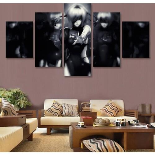 Nier Automata Anime Girls Wall Art Painting 5 Panels Modern Paintings Image Picture in The Bedroom