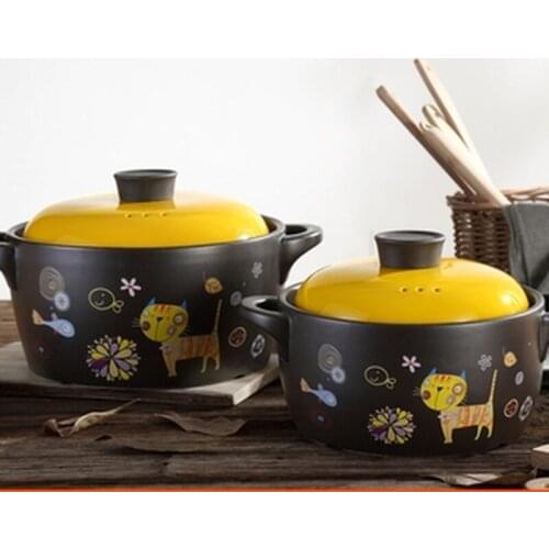 Ceramic Casserole Korean Cartoon Kitten Multifunctional Health Soup Pot Stew Pot Open Flame Heat-resistant Home Kitchen Supplies