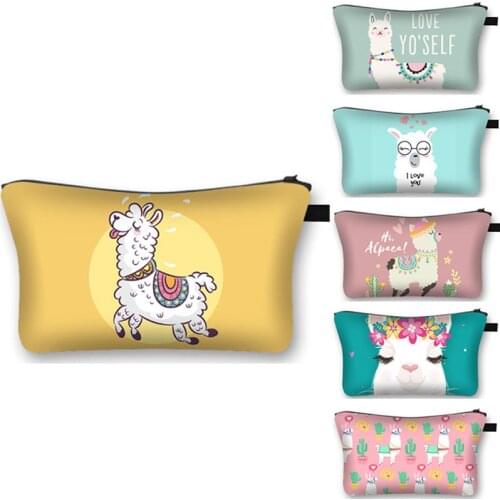 Printed Cosmetic Bag Water-Repellent Cosmetic Bag Alpaca Clutch Bag Lady Multifunctional Travel Storage Bag