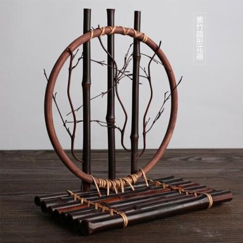 Round bamboo woven flower vase holder bamboo fence rack Zen tea table decoration retro decoration props tea ceremony