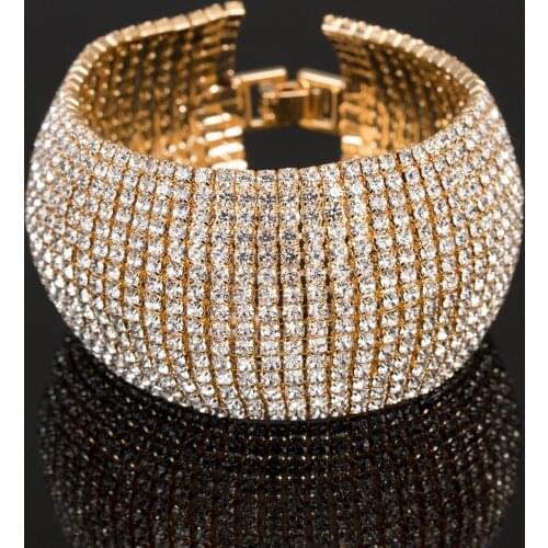 Hot-Selling Personality Exaggerated Luxury High-Quality Metal Inlaid 3A Grade Zircon Ladies Bracelet Fine Jewelry