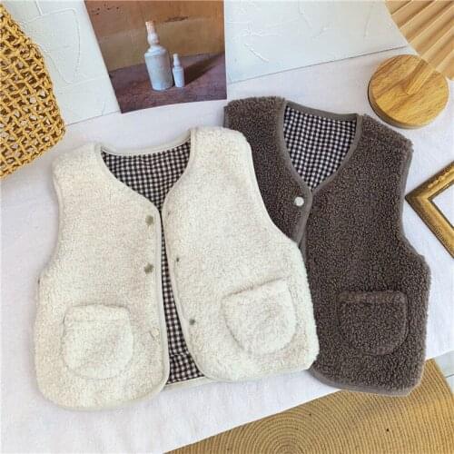 Fashion Autumn Winter Girls Lamb Hair Vest Baby Cute Fur Jacket Korean Style Children Wear Cardigan On Both Sides Kids Clothing