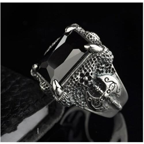 100%925 sterling silver jewelry axe dragon claw set natural stone domineering mens ring free shipping