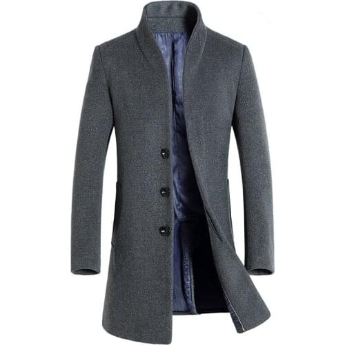 Winter New Mens Fine Wool Blend Solid Color Casual Business Stand Collar Woolen Coats / Male Slim Windbreaker Coat Men Jackets