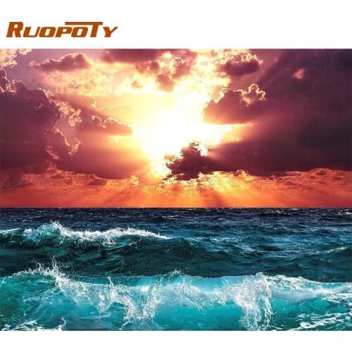 RUOPOTY Frame Wave DIY Painting By Numbers Sunset Picture By Numbers For Adults Modern Wall Art Decors Handpainted Diy Gift Art