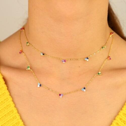 Real 925 Sterling Silver 3pcs CZ Pendant Necklaces mini round cz charm drop chokers for Women Fashion Jewelry Mothers Day gifts