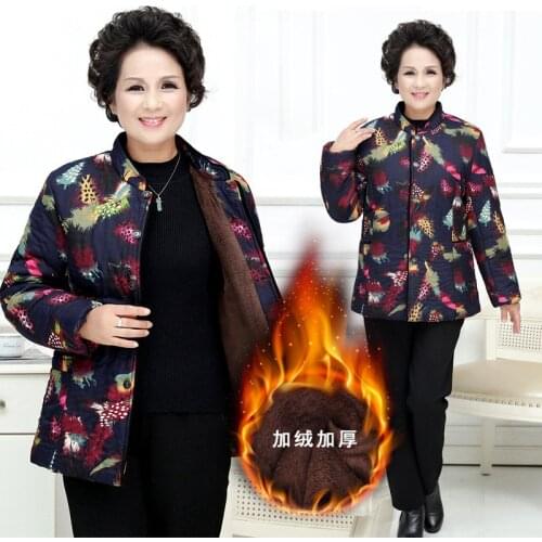 New 2020 Winter Cotton Jacket Middle-aged and Elderly Womens Coat Plush Thick Warm Single-breasted Printing Overcoat Parkas 4XL