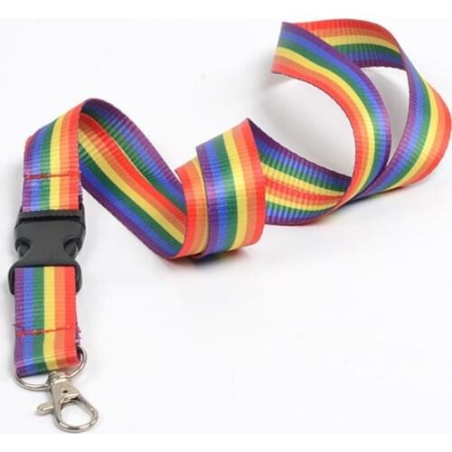 New Rainbow Lanyard Strap Neck Lanyards For ID Card New Colorful Keys Hot-print Lanyard Mobile Straps Rainbow Phone H2X9