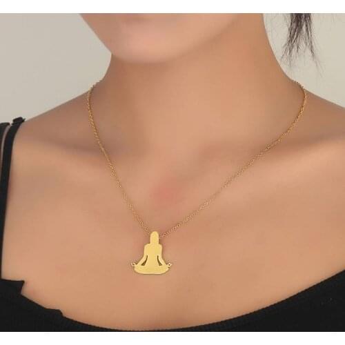 Retro Stainless Steel Sitting Meditative Woman Pendant Necklaces Vintage Yoga Necklace Religious Yoga Jewelry