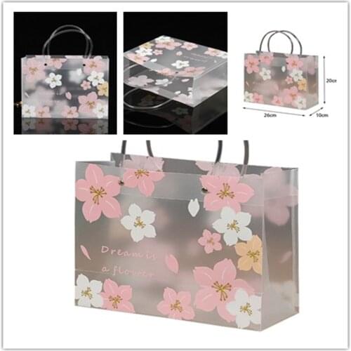 Cherry Blossom Transparent Frosted Pp Handbag Christmas Gift Packing Candy Bridesmaid Wedding Souvenir Flower New Year Gift Bag