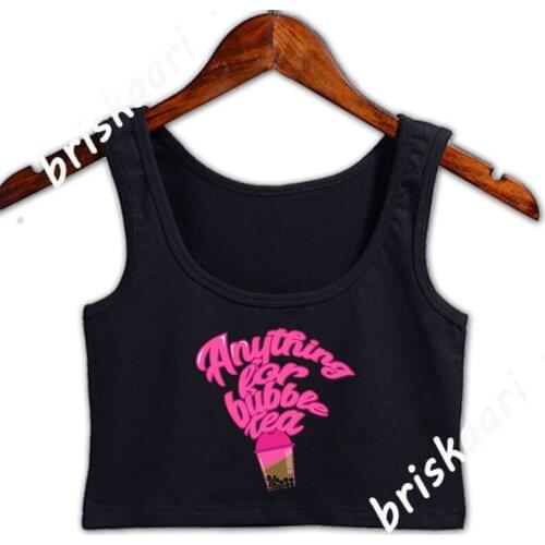 Bubble Tea Anime Manga Asian Gift Crop Top Funny Casual Knitted Tops Round Neck Unique Kawaii Fitness Summer Vest