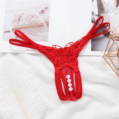 Women Sexy Pearl G String Transparent Thong Womens Underwear Lace Panties Massage Thongs Female Underpants Lingerie