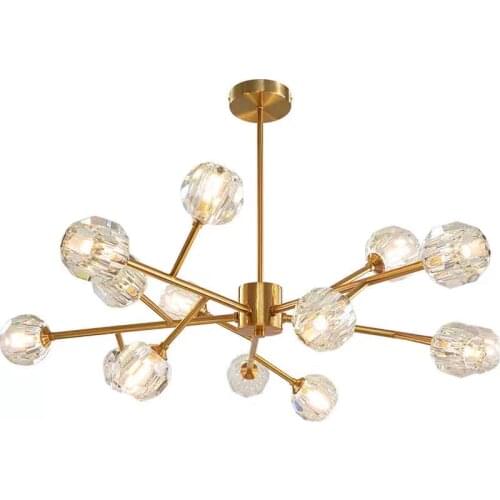 Nordic Quality Copper Crystal LED Chandelier Modern Light Luxury Living Room Light Dining Room Bedroom Home Golden Chandelier