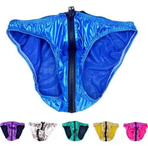 Low-Waist Mens PU Underwear Sexy Male Faux Leather Briefs Zipper Short Panties Underpants ZJH250S