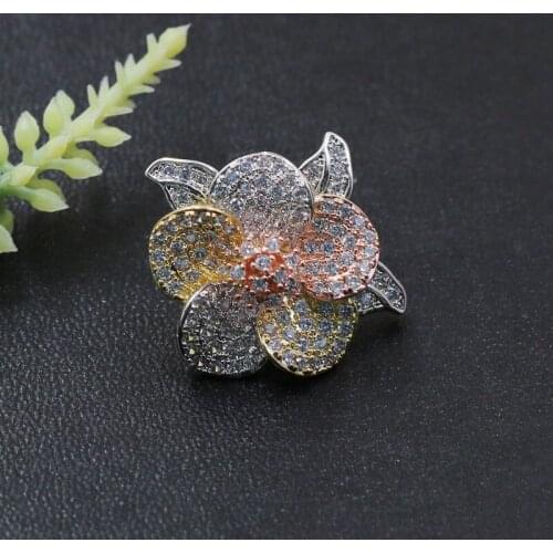 Vanifin Fashion Jewelry Exquisite Flowers with Leaf Brooch Pin design for Engagement Wedding Micro Paved Zircon Popular Gifts