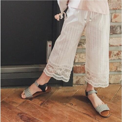 2018 Spring Autumn Children Girls Wide Leg Pants Fashion Girl Pants Lovely Lace Side Trousers Baby Girl Loose Ankle-length Pants