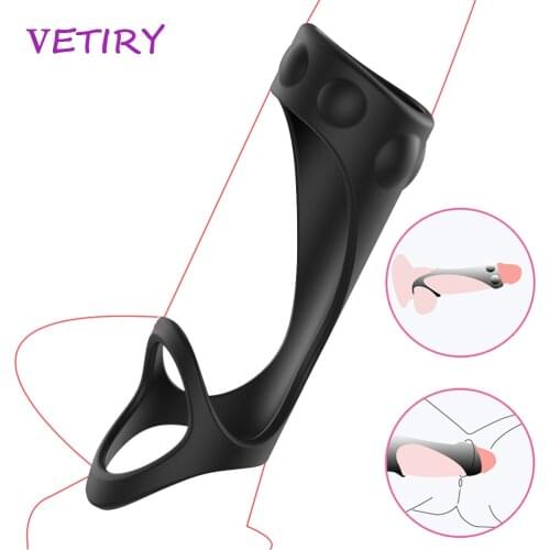 VETIRY Silicone Penis Ring Cock Ring Dual Ring Beads Delay Ejaculation Sex Toys for Men Erection Scrotum Bind Penis Enlargement