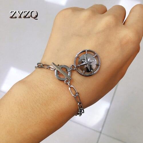 ZYZQ Vintage Gold Coin Pendant OT Buckle Bracelet Bohemian Metal Alloy Layered Thick Chain Bracelet Friend Couple Jewelry
