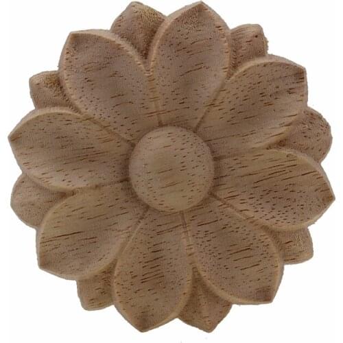 VZLX Flower Wood Carving Natural Appliques for Furniture Cabinet Unpainted Wooden Mouldings Decal Decorative Home Decoration