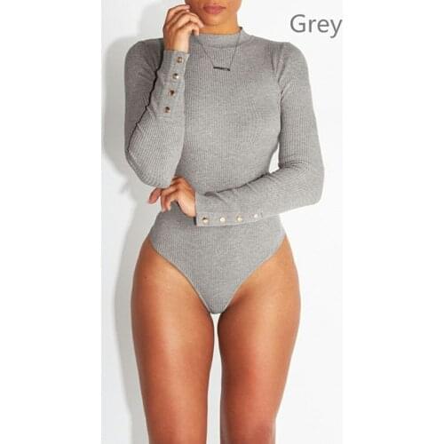 Women Long Sleeve Bodysuit Fashion Stretch Womens Bodysuit With Button Solid Slim Casual Ladies Rompers Autumn Clothing
