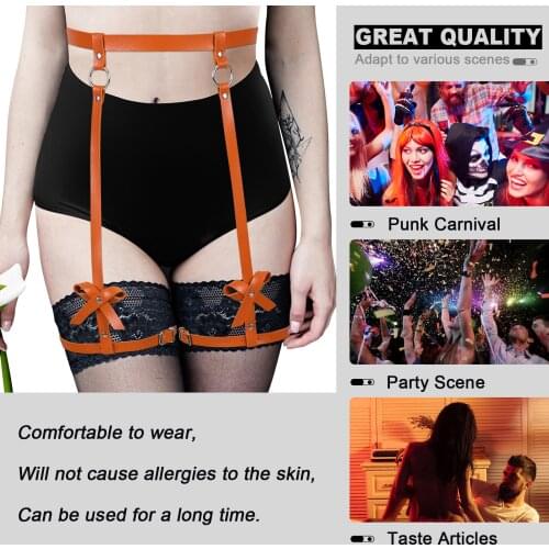 Women Leather BDSM Body Bondage Flogger Outfit Sexy Harajuku Punk Nightclub Rave Bowknot Garter Belt Leg Harness Lingerie Fetish