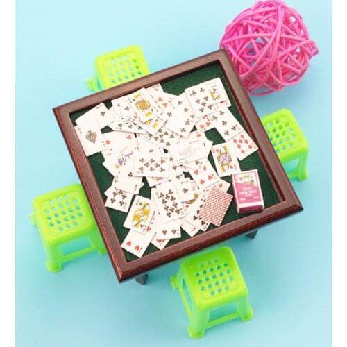 1:12 Dollhouse Mini Miniatures Play Mahjong Tables, Chairs, Playing CARDS, Model Dollhouse Furniture Accessories