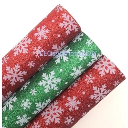 1PC 21X29CM Glitter Fabric, Snowflake on Fine Glitter Leather Sheets For Making Bows LEOsyntheticoDIY 6S57A